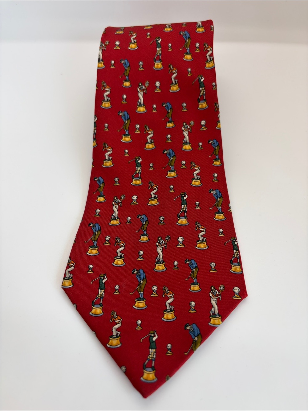 Ferragamo Red Novelty Golf Motif Silk Tie